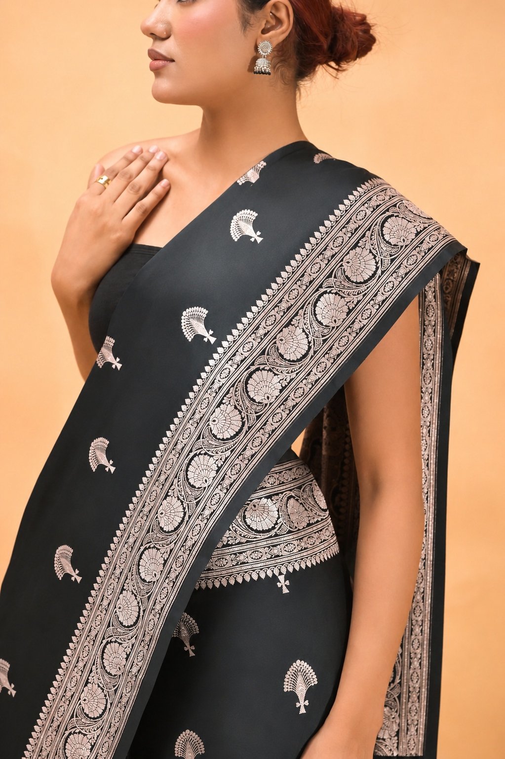Black Mashroom Buta Silk Banarasi katan Saree